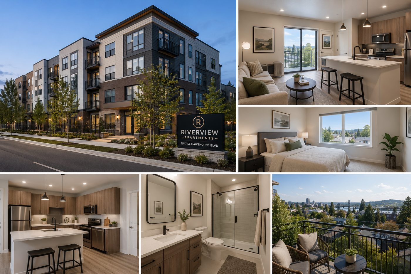 Riverview Apartments — The Hawthorne Building exterior